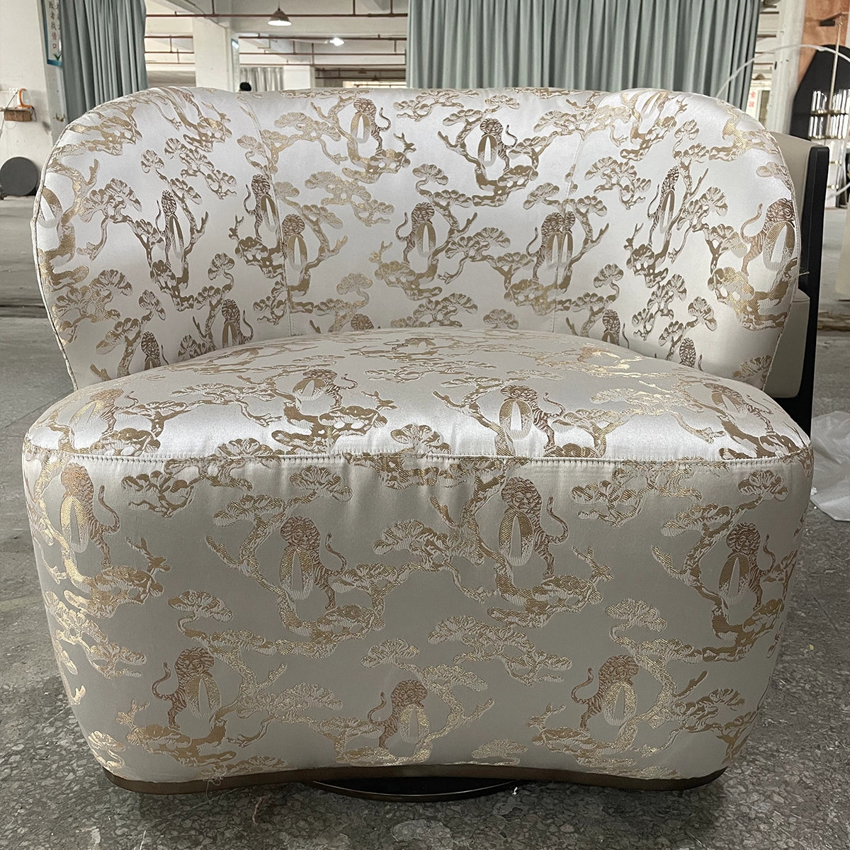 Elegant Single Armchair with Golden Floral Patterned Upholstery
