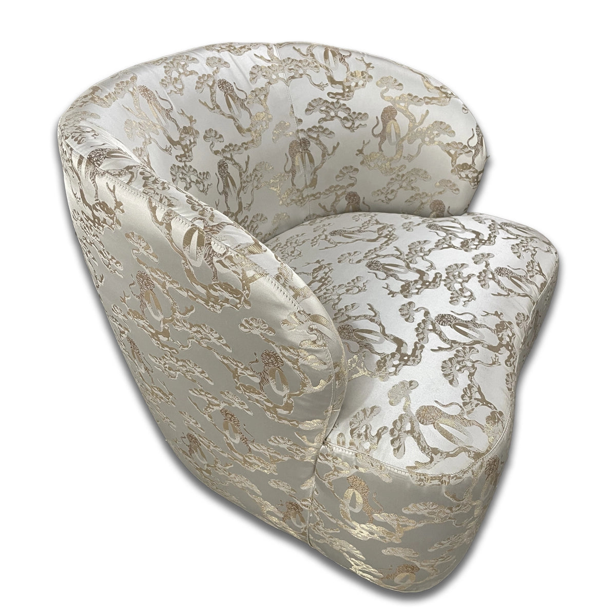 Elegant Single Armchair with Golden Floral Patterned Upholstery