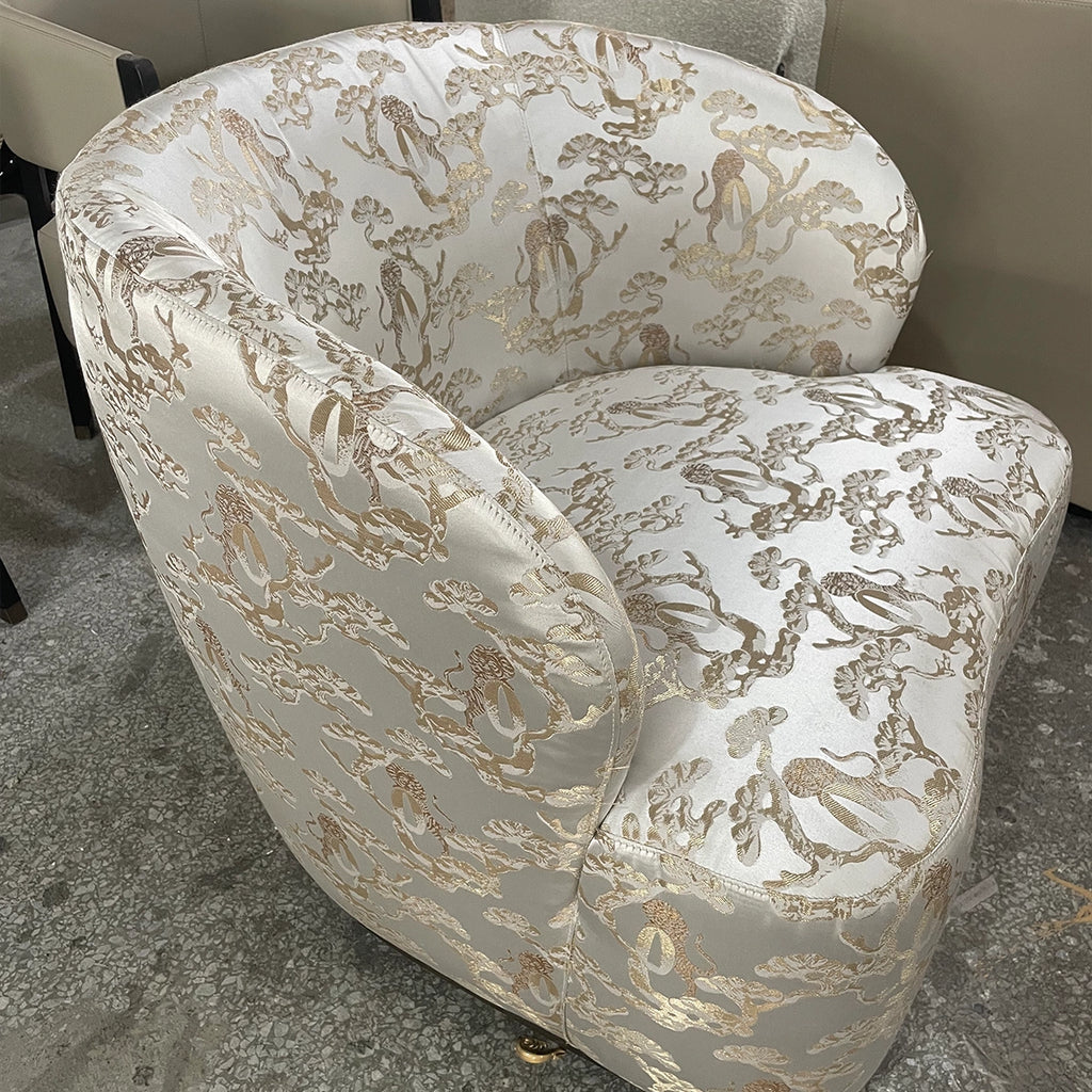 Elegant Single Armchair with Golden Floral Patterned Upholstery