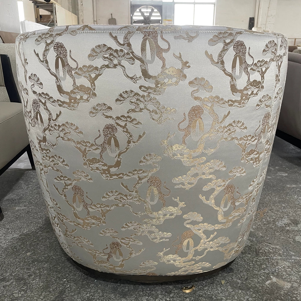 Elegant Single Armchair with Golden Floral Patterned Upholstery