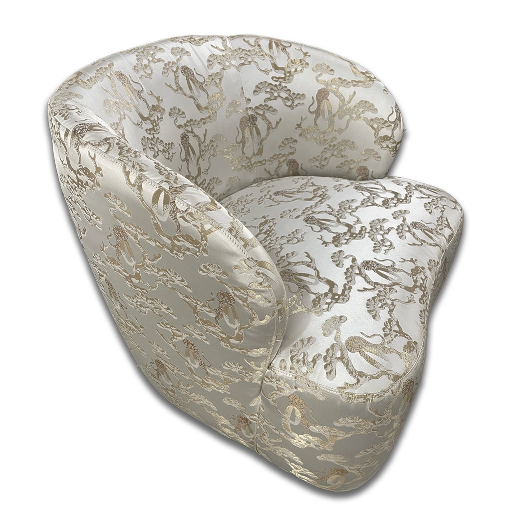 Elegant Single Armchair with Golden Floral Patterned Upholstery
