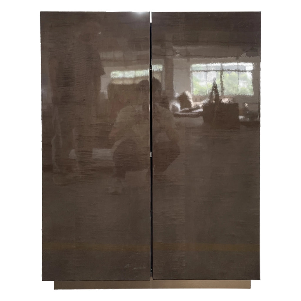 Elegant Dark Wood Wardrobe with Marble Top and Copper Handles