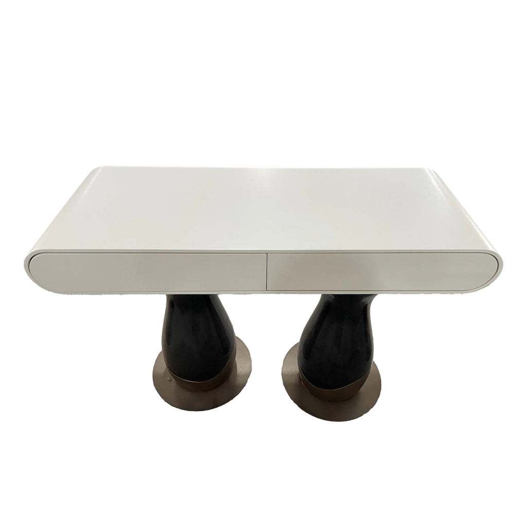 Modern Black and White Side Table with Unique Vase-Shaped Base