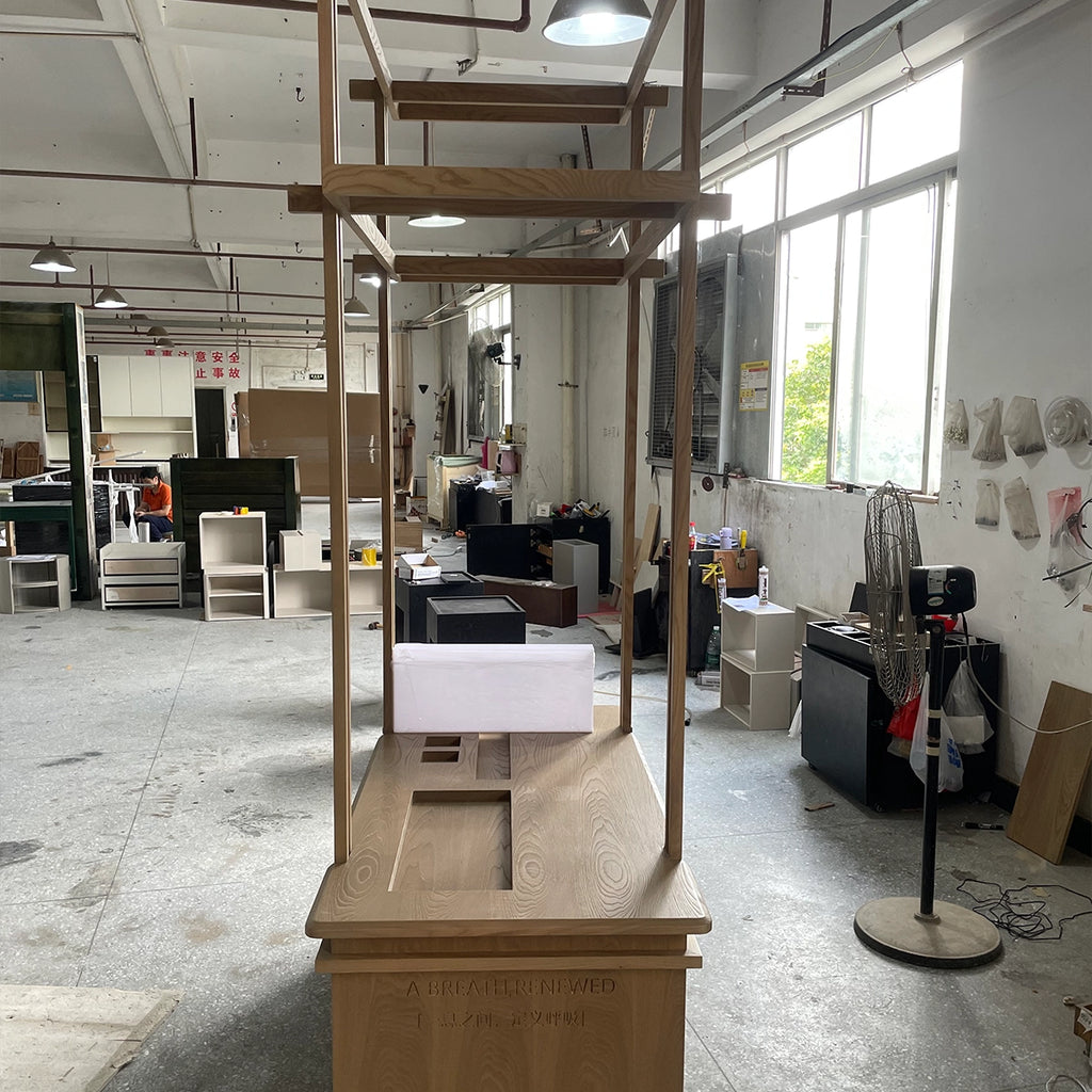 Modern Wooden Coat Rack with Storage Shelves