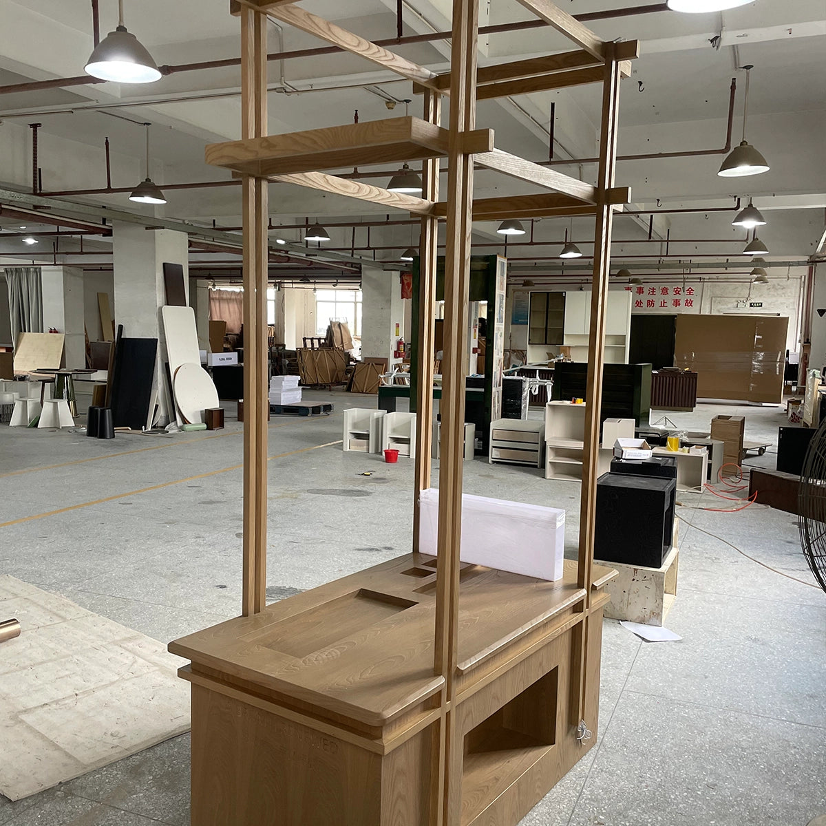 Modern Wooden Coat Rack with Storage Shelves