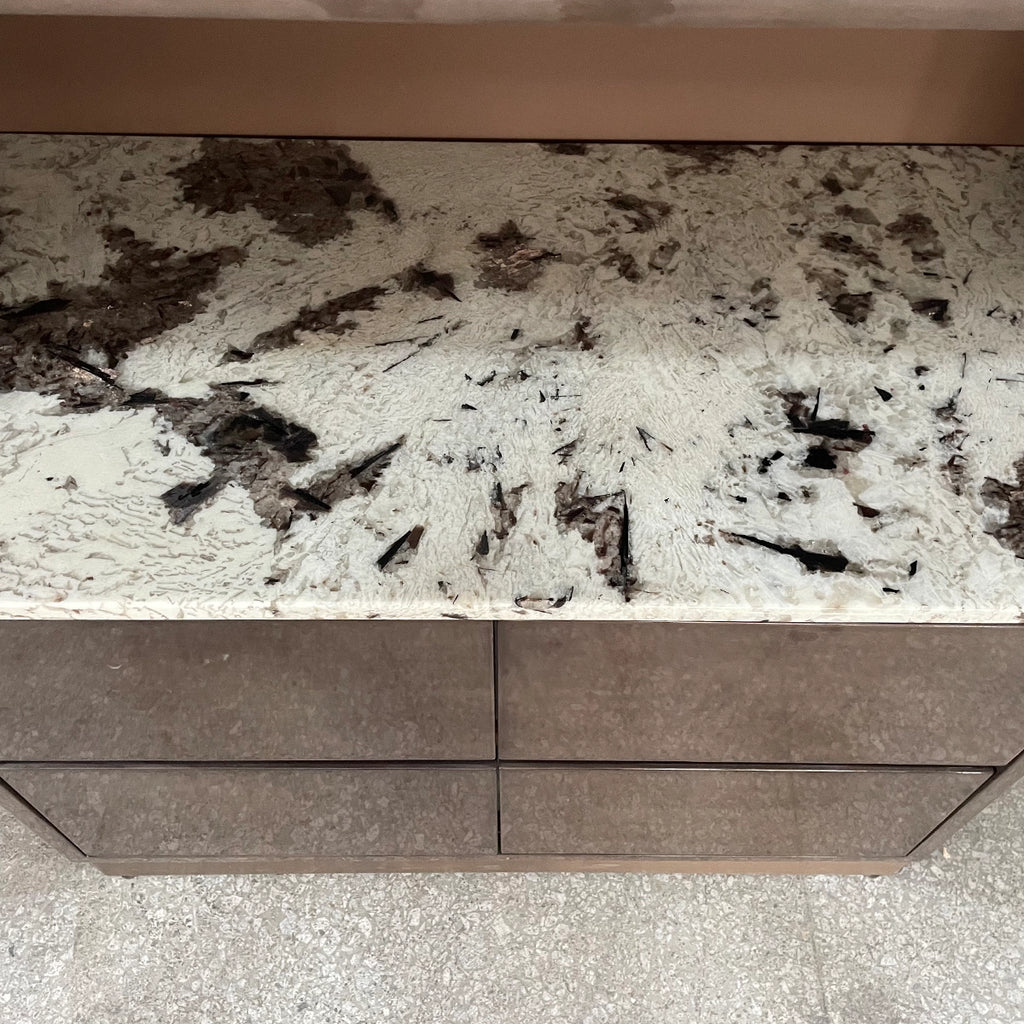 Elegant Dark Wood Wardrobe with Marble Top and Copper Handles