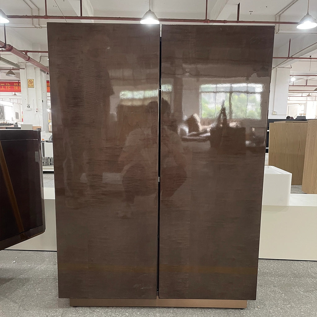 Elegant Dark Wood Wardrobe with Marble Top and Copper Handles